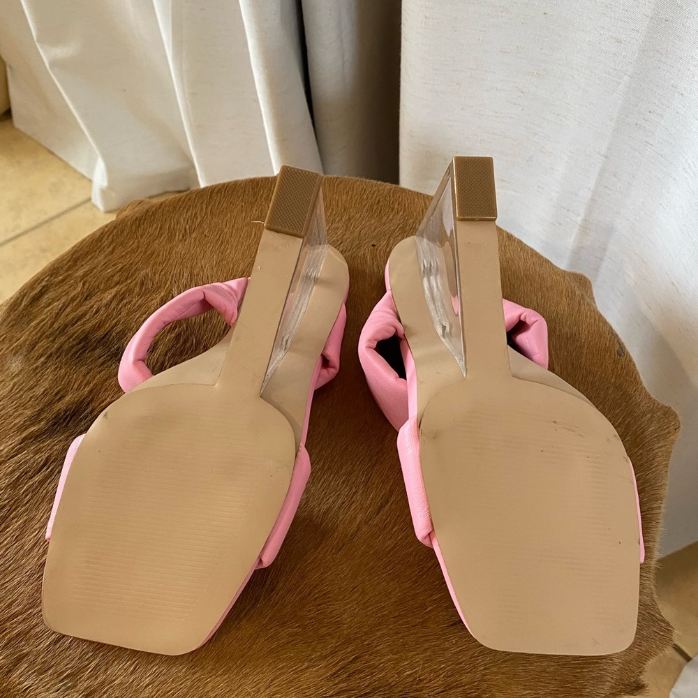 Steve Madden Isa Pink Clear Lucite Wedge Sandals Open Toe Transparent Heel 7.5 - Picture 3 of 14